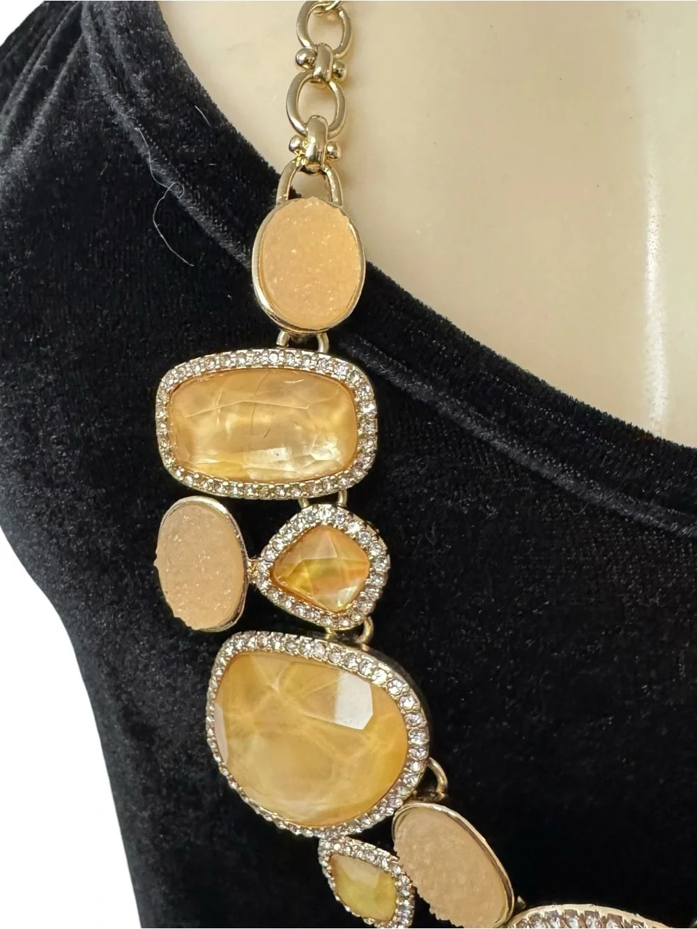 Gold-Tone Statement Adjustable Necklace‎ with Champagne Resin Stones